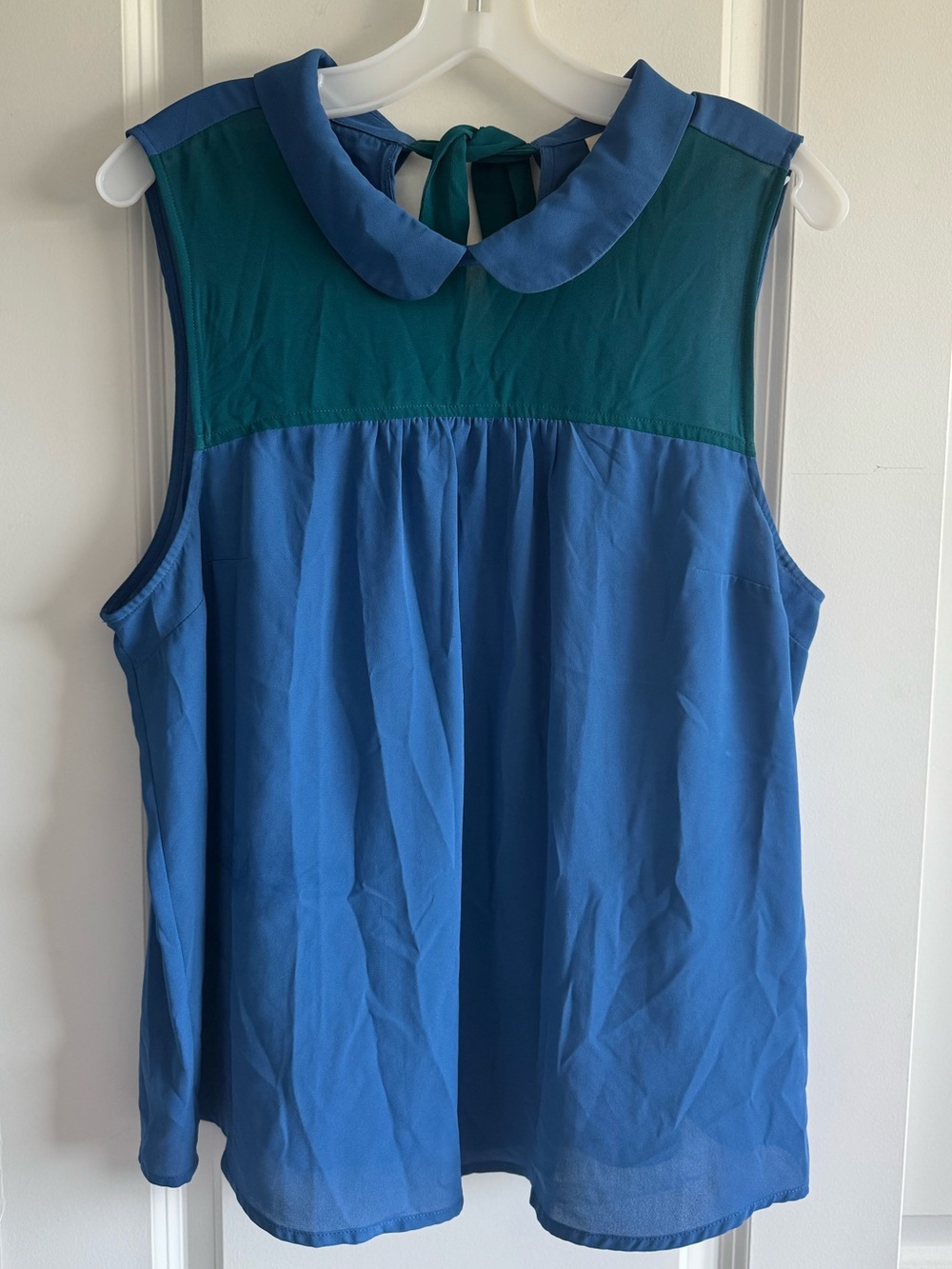 ModCloth Blue and Teal Colorblock Sleeveless Blouse